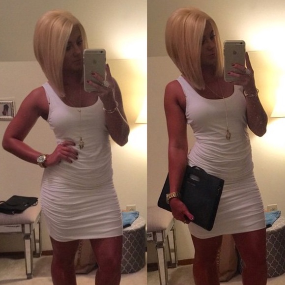 Express Dresses & Skirts - ✨SOLD✨ Express • White draped bodycon dress